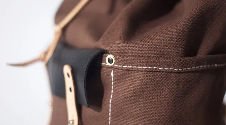 Handmade Canvas Mens Leather Bucket Backpack Travel Backpack Hiking Backpack for Men