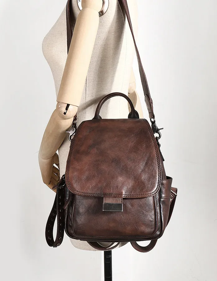 Handmade Convertible Leather Backpacks Womens Best Brown Leather Shoulder Purse School Rucksack