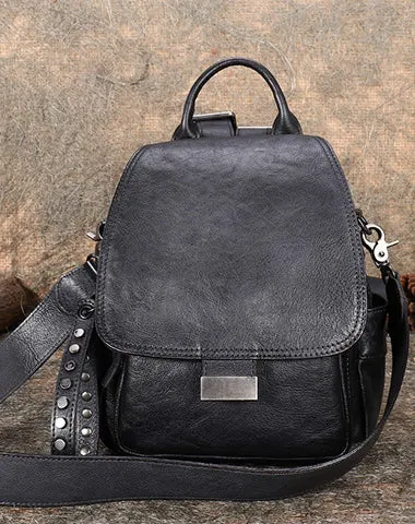 Handmade Convertible Leather Backpacks Womens Best Brown Leather Shoulder Purse School Rucksack