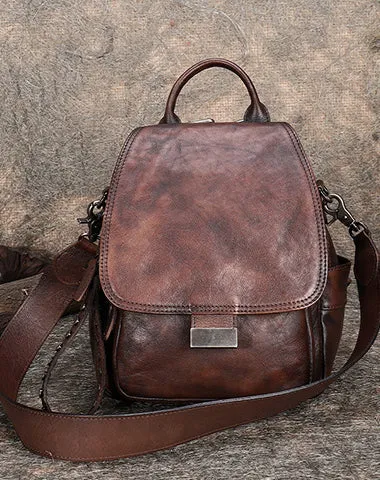 Handmade Convertible Leather Backpacks Womens Best Brown Leather Shoulder Purse School Rucksack