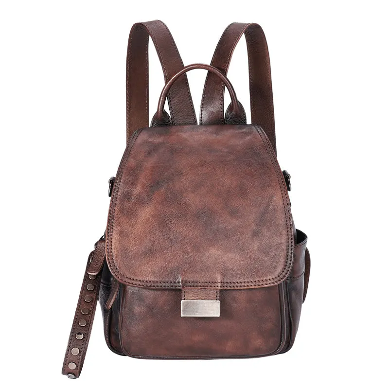 Handmade Convertible Leather Backpacks Womens Best Brown Leather Shoulder Purse School Rucksack