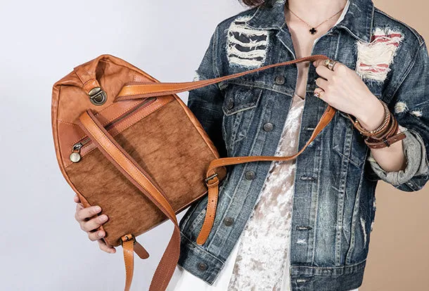 Handmade Genuine Cute Leather Backpack Bag Shoulder Bag Leather Purse For Women