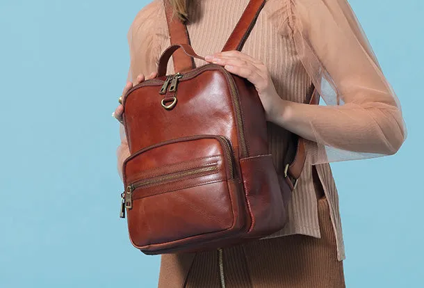 Handmade Genuine Leather Travel Bag Backpack Bag Shoulder Bag Leather Purse For Women