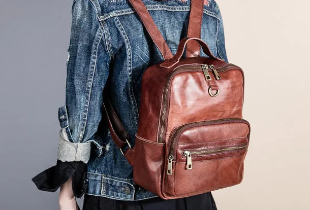 Handmade Genuine Leather Travel Bag Backpack Bag Shoulder Bag Leather Purse For Women