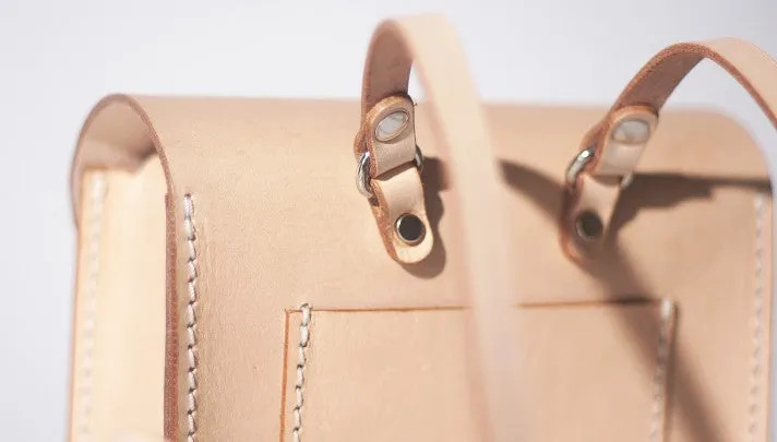 Handmade Leather Beige Mini Backpack Cute Saddle Backpack for women
