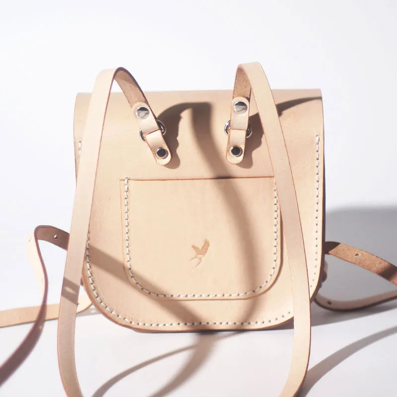 Handmade Leather Beige Mini Backpack Cute Saddle Backpack for women