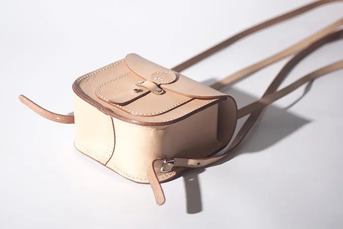 Handmade Leather Beige Mini Backpack Cute Saddle Backpack for women