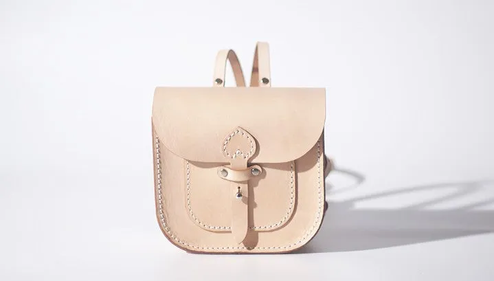 Handmade Leather Beige Mini Backpack Cute Saddle Backpack for women