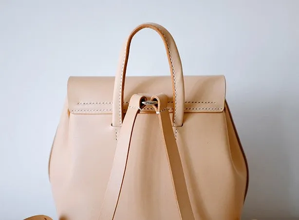 Handmade Leather Beige Womens Backpacks Travel Backpack School Backpack for Women