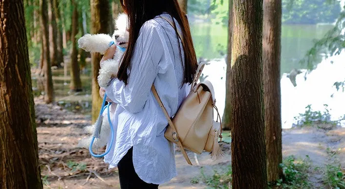 Handmade Leather Beige Womens Backpacks Travel Backpack School Backpack for Women