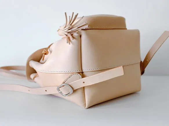 Handmade Leather Beige Womens Backpacks Travel Backpack School Backpack for Women