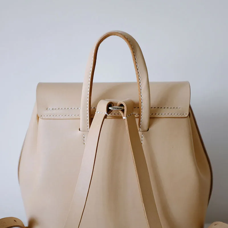 Handmade Leather Beige Womens Backpacks Travel Backpack School Backpack for Women