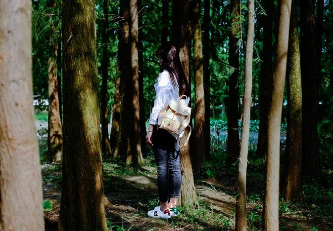 Handmade Leather Beige Womens Backpacks Travel Backpack School Backpack for Women