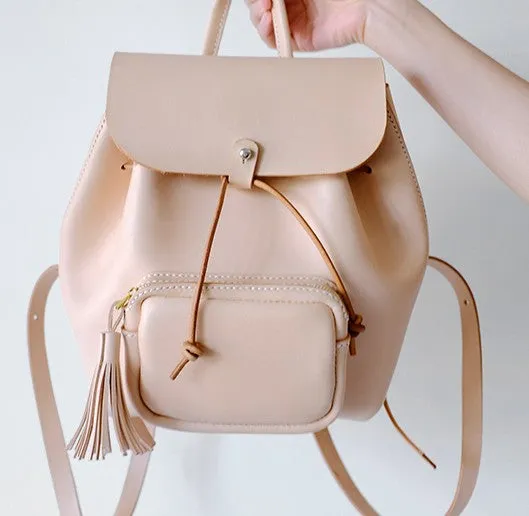 Handmade Leather Beige Womens Backpacks Travel Backpack School Backpack for Women