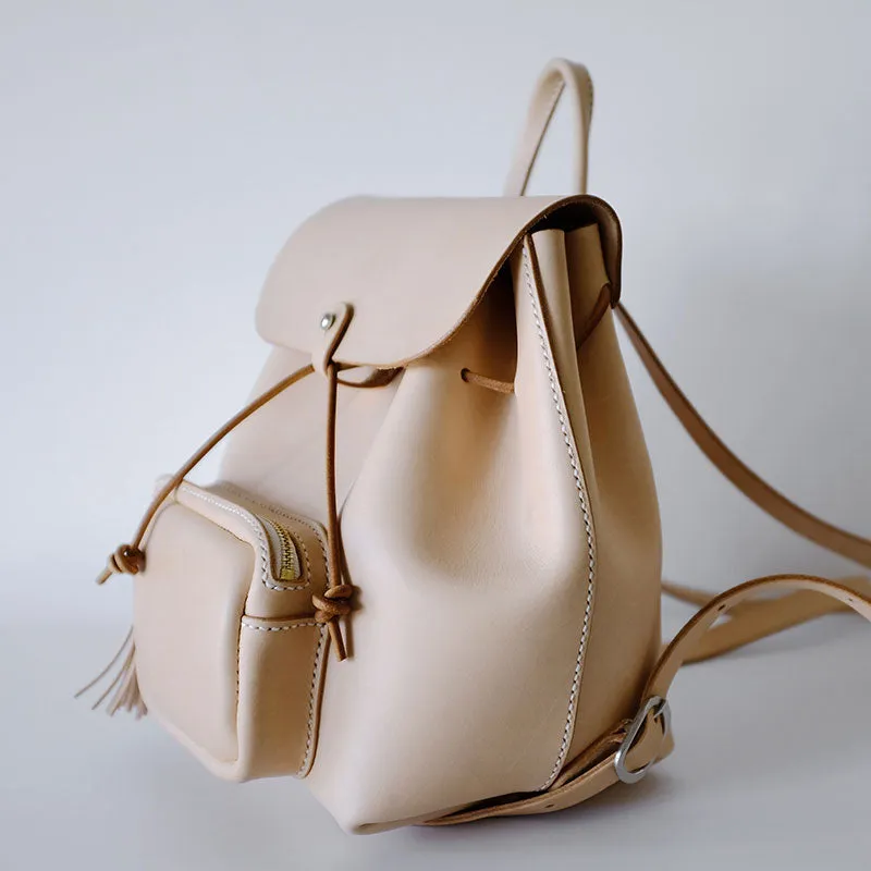 Handmade Leather Beige Womens Backpacks Travel Backpack School Backpack for Women