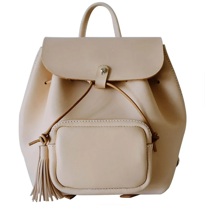 Handmade Leather Beige Womens Backpacks Travel Backpack School Backpack for Women