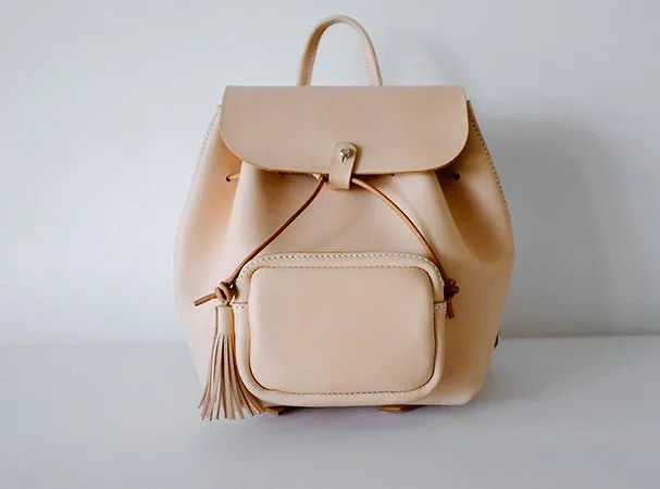 Handmade Leather Beige Womens Backpacks Travel Backpack School Backpack for Women