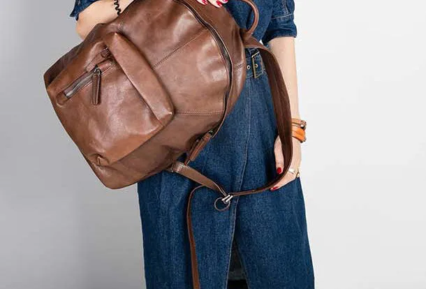 Handmade Leather Large Travel Bag Backpack Bag Shoulder Bag Laptop Women Leather Purse
