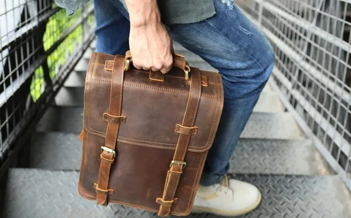 Handmade Leather Mens Backpack Travel Backpack Laptop Backpack for men