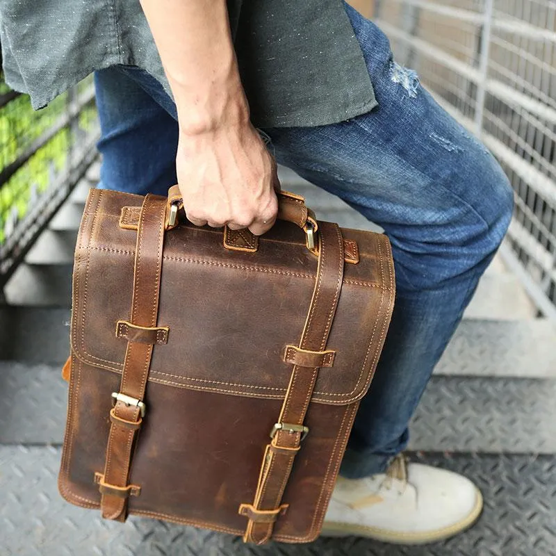 Handmade Leather Mens Backpack Travel Backpack Laptop Backpack for men