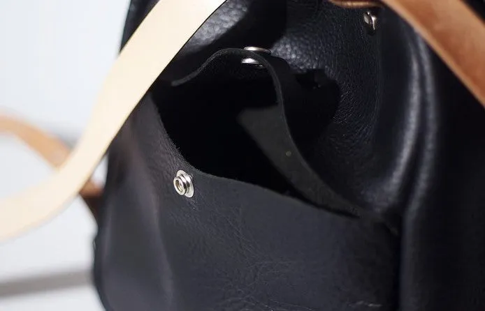 Handmade Women Mini Leather Black Backpack Cute Small Backpack for Women