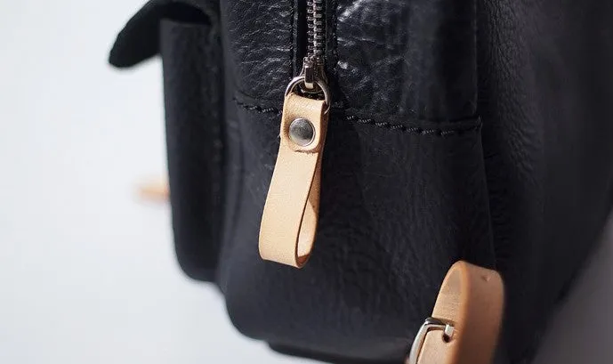 Handmade Women Mini Leather Black Backpack Cute Small Backpack for Women