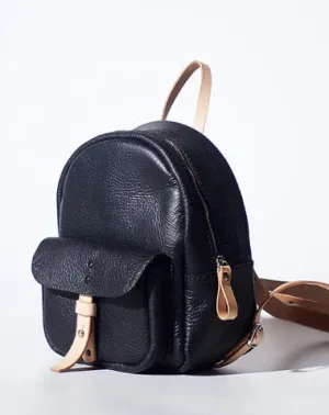 Handmade Women Mini Leather Black Backpack Cute Small Backpack for Women