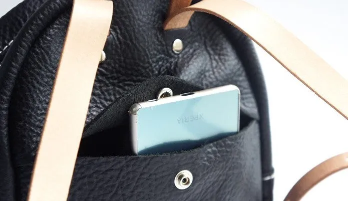 Handmade Women Mini Leather Black Backpack Cute Small Backpack for Women
