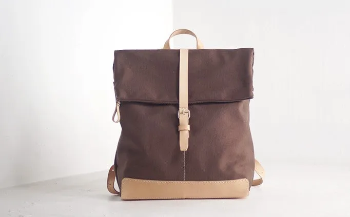 Handmade Womens Canvas Leather Backpack Hiking Backpack Travel Backpack for Women