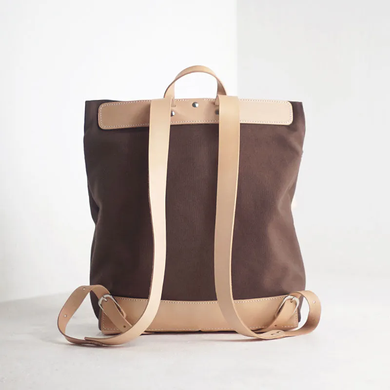 Handmade Womens Canvas Leather Backpack Hiking Backpack Travel Backpack for Women