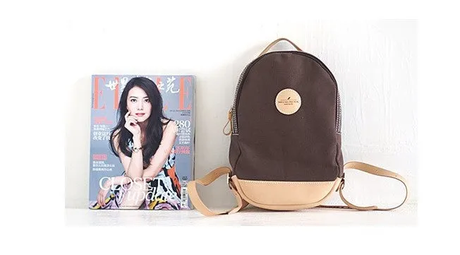 HANDMADE WOMENS Mini CANVAS LEATHER BACKPACK TRAVEL BACKPACK FOR WOMEN