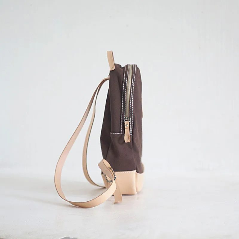 HANDMADE WOMENS Mini CANVAS LEATHER BACKPACK TRAVEL BACKPACK FOR WOMEN