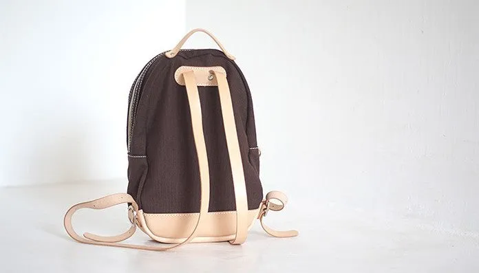 HANDMADE WOMENS Mini CANVAS LEATHER BACKPACK TRAVEL BACKPACK FOR WOMEN