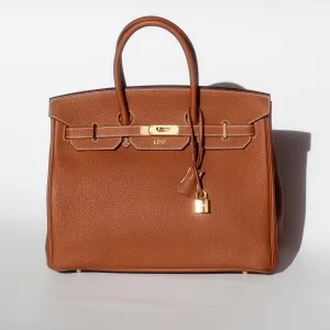HERM??S - BIRKIN 35 TOGO LEATHER HANDBAG IN GOLD WITH GOLD HARDWARE