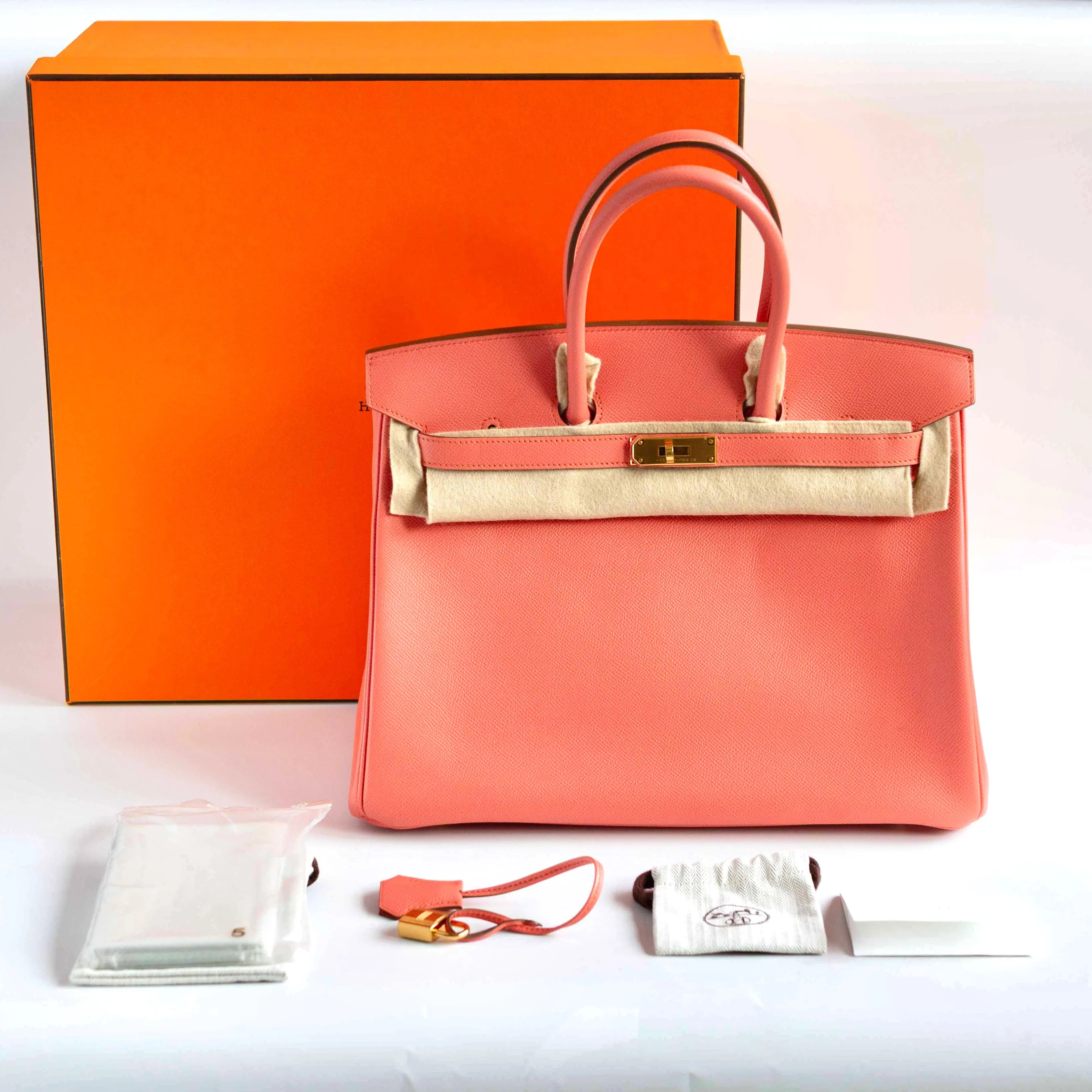 HERM??S- HANDBAG BIRKIN 35 IN PINK FLAMINGO EPSOM LEATHER WITH GOLD HARDWARE