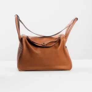 HERM??S - LINDY HANDBAG GOLD SWIFT LEATHER SILVER HARDWARE