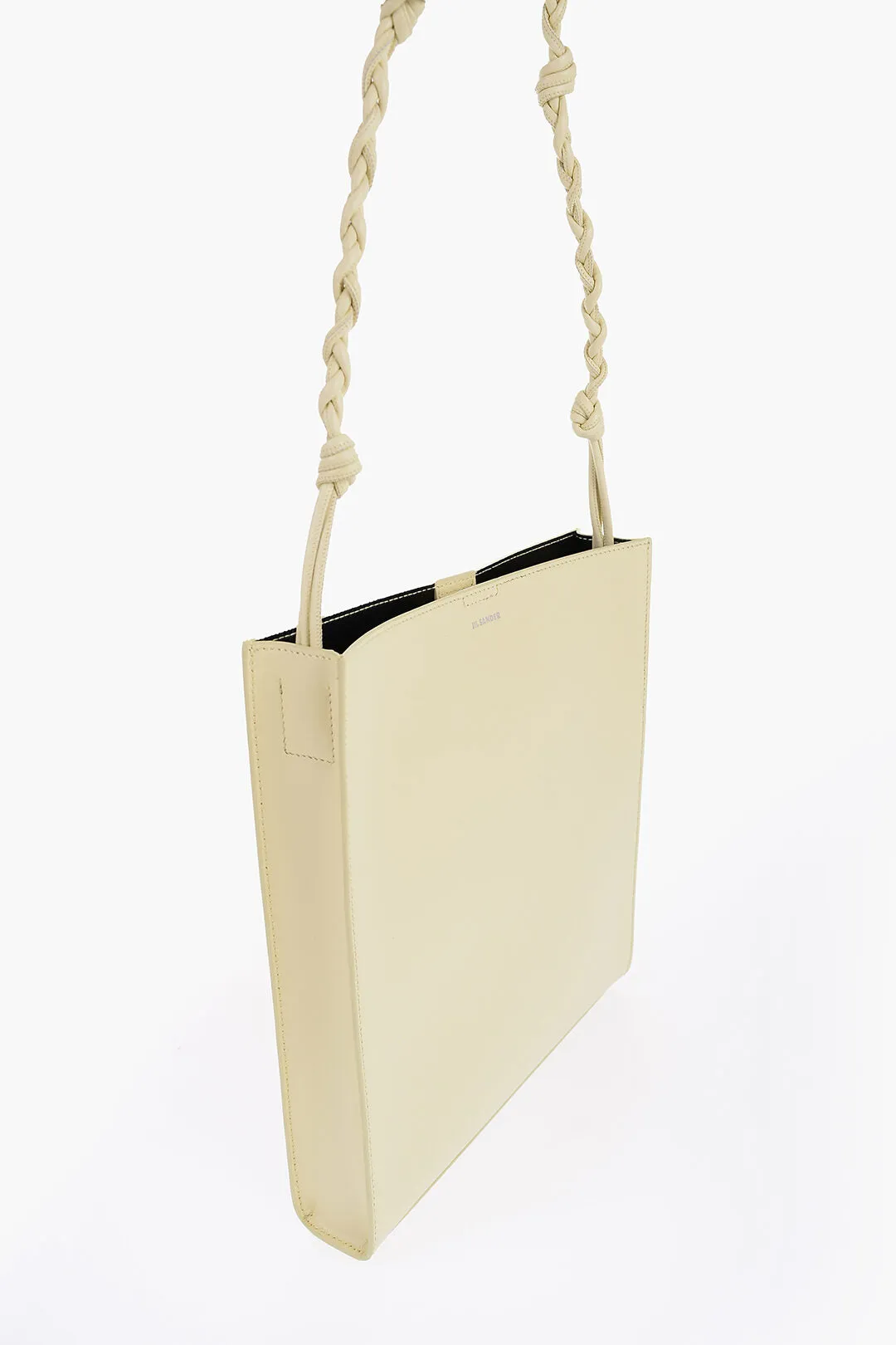 Jil Sander Leather Slim Tangle Shoulder Bag With Woven Shoulder Strap