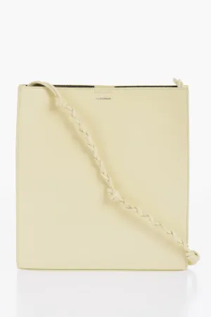 Jil Sander Leather Slim Tangle Shoulder Bag With Woven Shoulder Strap