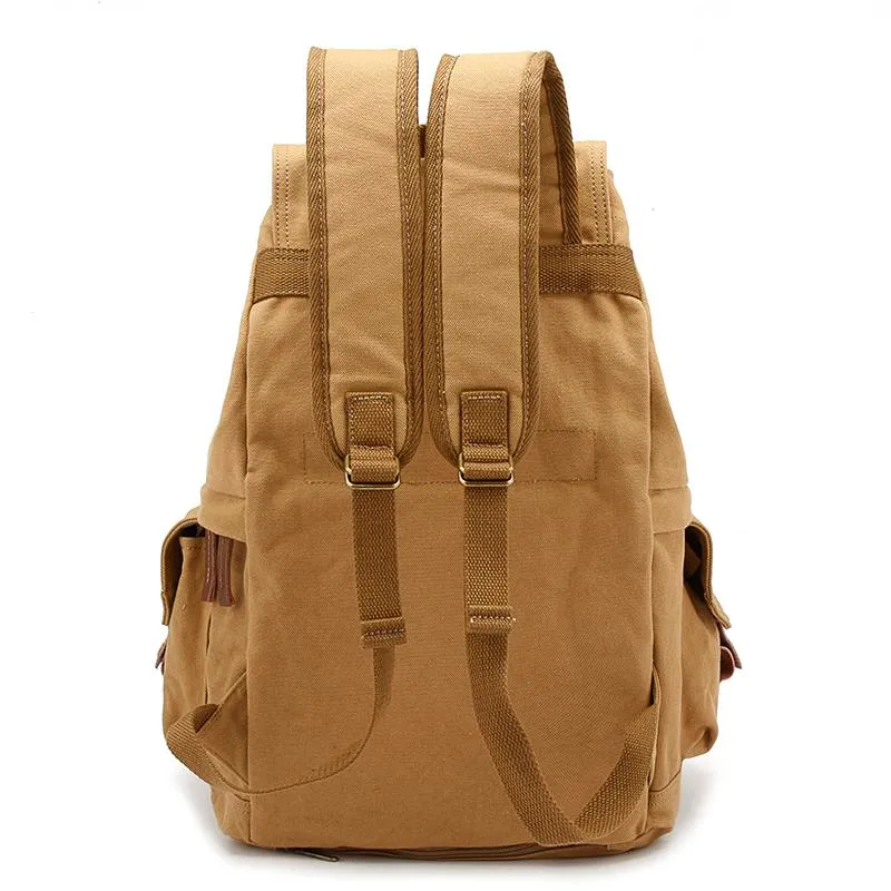 Khaki CANVAS WATERPROOF Womens 15'' MENS BACKPACK LARGE School Backpack Hiking Backpack FOR MEN