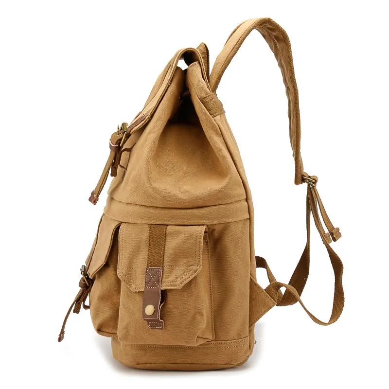 Khaki CANVAS WATERPROOF Womens 15'' MENS BACKPACK LARGE School Backpack Hiking Backpack FOR MEN