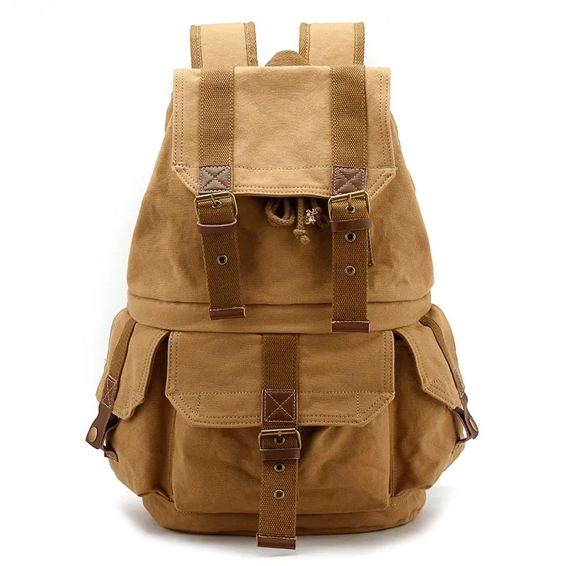 Khaki CANVAS WATERPROOF Womens 15'' MENS BACKPACK LARGE School Backpack Hiking Backpack FOR MEN
