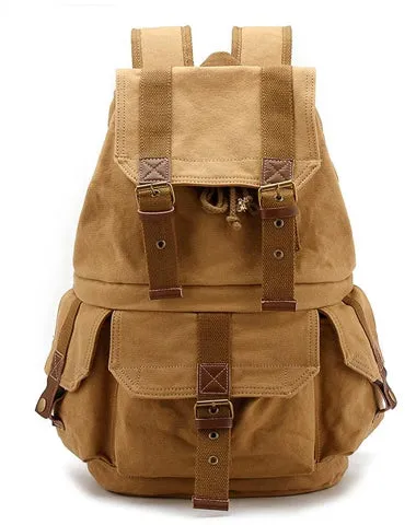 Khaki CANVAS WATERPROOF Womens 15'' MENS BACKPACK LARGE School Backpack Hiking Backpack FOR MEN