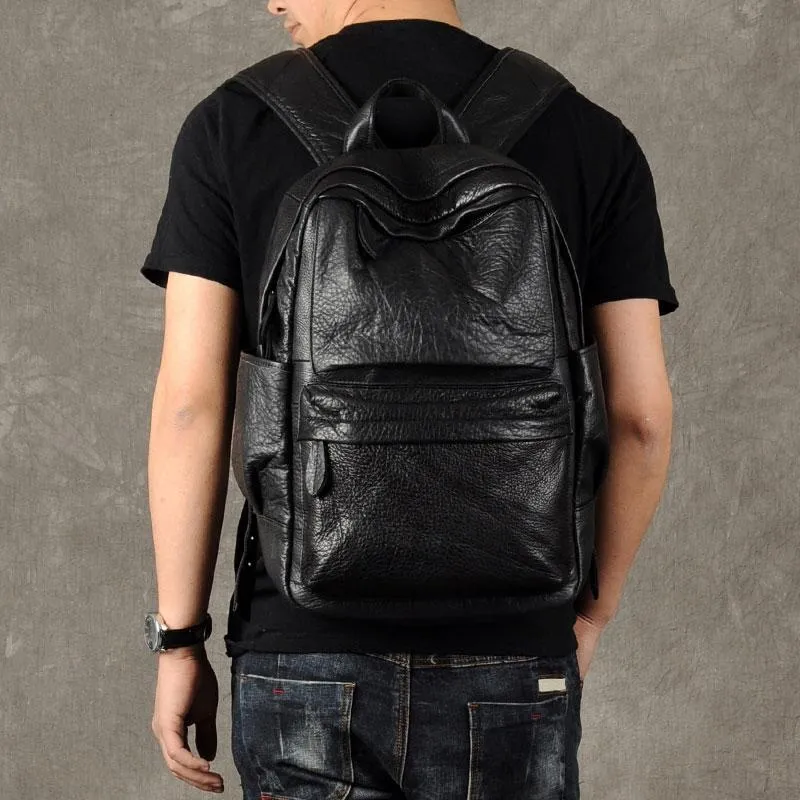 Leather Black Mens Cool Backpack Large Travel Backpack Hiking Backpack for men