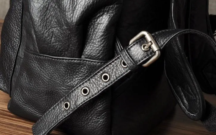 Leather Black Mens Cool Backpack Large Travel Backpack Hiking Backpack for men
