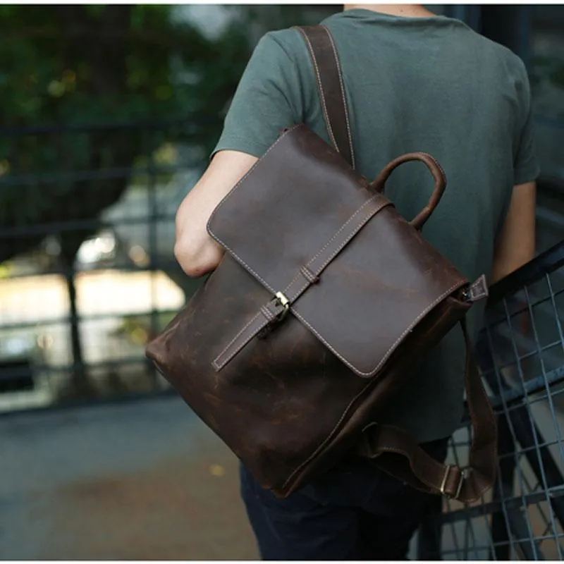 Leather Coffee Mens Backpack Cool Travel Backpacks Laptop Backpack for men