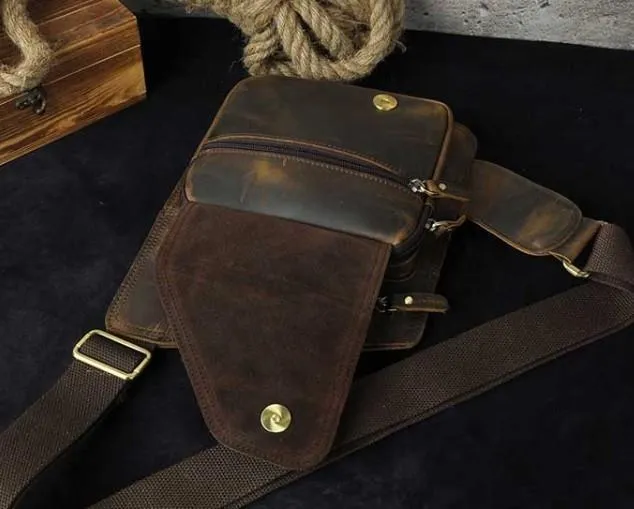 Leather Mens Chest Bag Sling Bag Sling Shoulder Bag Sling Backpacksfor men