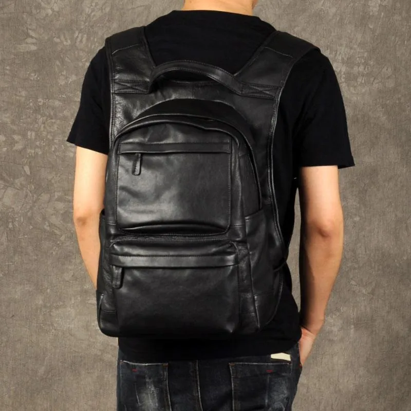 Leather Mens Cool Backpack Large Black Travel Backpack School Backpack for men