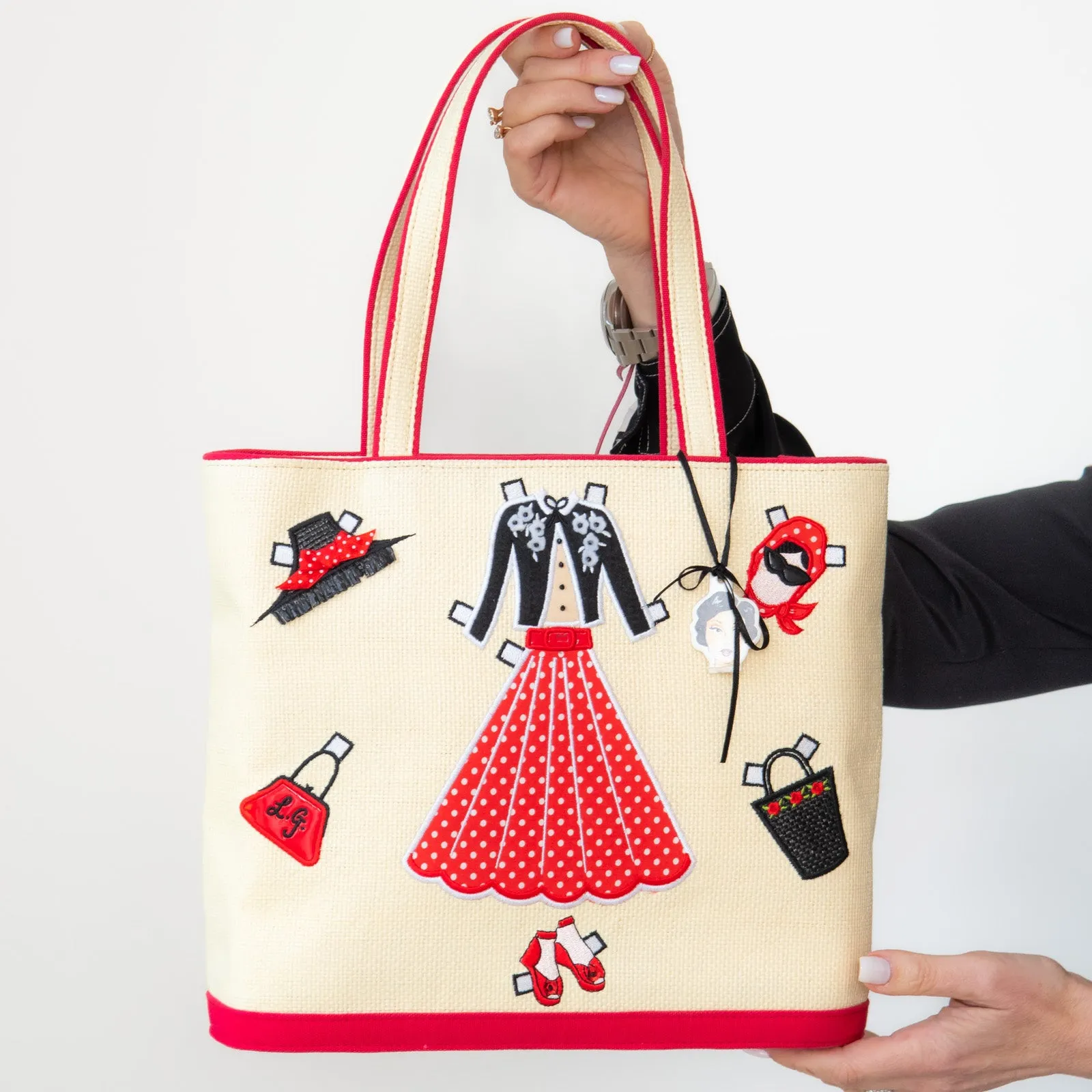 Lulu Guinness Paper Doll Raffia Tote Bag