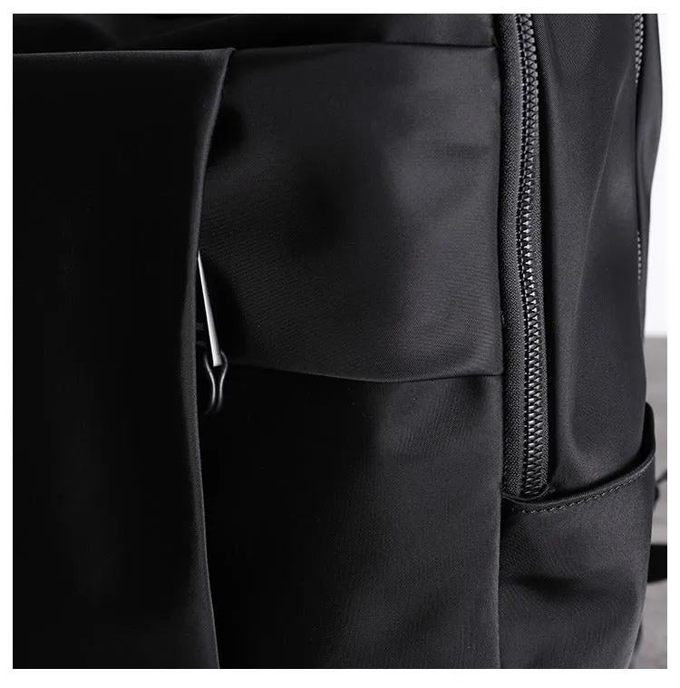 Nylon Backpack Womens 15 inches School Backpack Purse Black Nylon Leather Travel Rucksack for Ladies