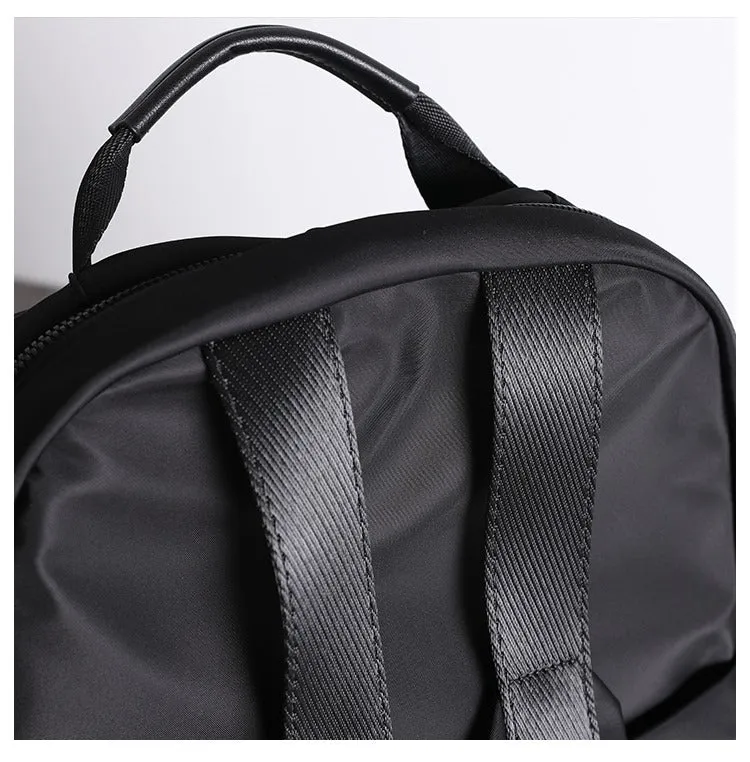 Nylon Backpack Womens 15 inches School Backpack Purse Black Nylon Leather Travel Rucksack for Ladies